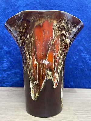 Buy Abstract VALLAURIS POTTERY, FRANCE, 7.75'' Orange/Brown Drip Glaze Lava Vase VGC • 18.99£