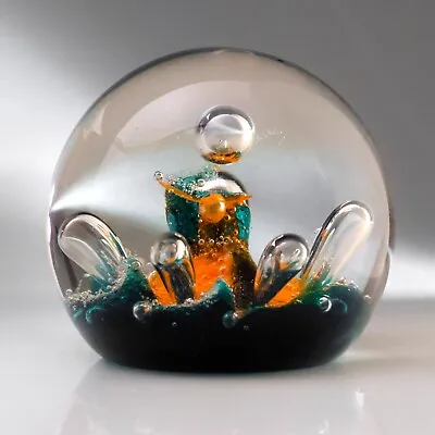 Buy Art Glass Paperweight, Turquoise Green & Orange Lead Crystal • 26.40£