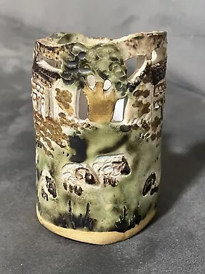 Buy Unusual Studio Pottery Brush Pot Country Sheep Fields Cottages Signed  • 24.99£