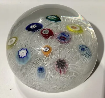 Buy Vintage Strathearn Art Glass Paperweight Spaced Millefiori On Lace • 87.60£