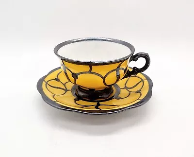 Buy Hutschenreuther Hohenberg Silver Overlay Demitasse Cup Saucer Germany Yellow Vtg • 61.42£