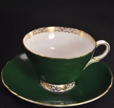 Buy Shelley Footed Cup & Saucer Hunter Green Henley Shape Gold Scrollwork 1938-1966 • 83.47£