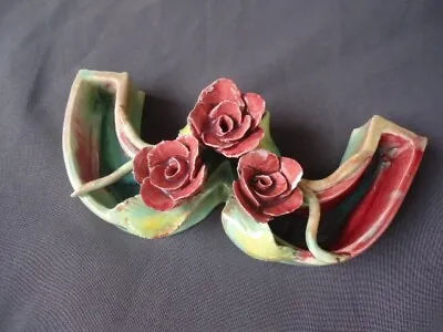 Buy Vintage Pottery Posy Trough Vase Embossed Flowers 1940's Handmade Drip Glaze • 11.93£