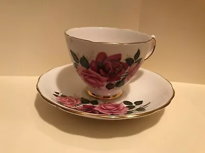 Buy Colclough Bone China Made In England  TeaCup & Saucer Pink & Red Roses • 8.50£