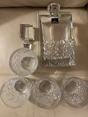 Buy Royal Doulton Square Crystal Glass Decanter Set, 4 Tumblers, Hand Cut • 60£