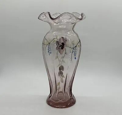 Buy Vintage Fenton Hand Painted Amethyst Ruffled Edge Vase 7 3/4  • 37.56£