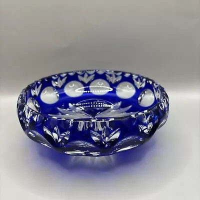 Buy Vintage Cobalt Cut To Clear Crystal Candy Dish Art Deco Style~Footed • 55.98£