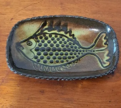 Buy Vintage Studio Pottery Dish With Slip Fish Decoration • 18£