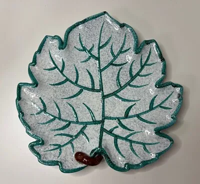 Buy Large Vintage Majolica Leaf Plate Dish Italy Teal Green Italian Art Pottery • 26.90£
