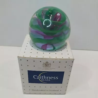 Buy Queen Elizabeth Glassmakers Caithness Paperweight Spiral Green Pink Glass Ball • 19.99£