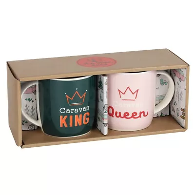 Buy Caravan King Queen Couple Set Tea Mug Coffee Cup Hot Drinks China Pink Green X2 • 13.95£