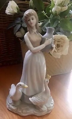 Buy Lladro Style Porcelain  Figurine  Girl With Geese & Water Vessel  • 19.99£