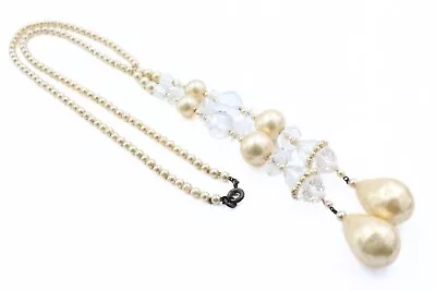 Buy Antique Edwardian Champagne Color Faux Pearl Czech Glass Necklace • 74.95£