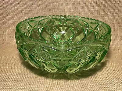 Buy Moulded Glass Fruit Bowl Pressed Glass Green Deco Style Retro Geometric Pattern • 12.99£