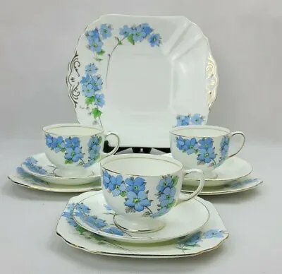 Buy Radfords Fenton 10 Piece Bone China Tea Coffee Set -Blue Floral Art Deco Vintage • 32£