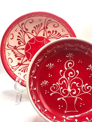 Buy Ceramica EL TITI SPAIN Set Of 2 - Hand-Painted EMBOSSED BOWLS Red & White 6.25  • 13.18£