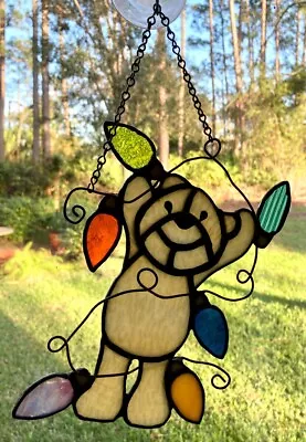 Buy Leaded Stained Glass Christmas Bear W/ Christmas Lights Sun Catcher Handcrafted • 18.79£