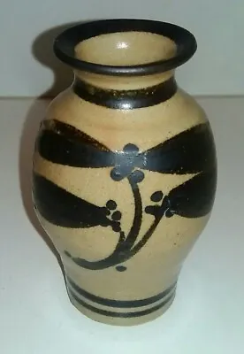 Buy Lovely Vintage Small Brown Leaf Decorated Studio Art Pottery Vase Stamped M Or W • 5£