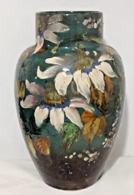 Buy Antique Painted Large Leeds Art Pottery Vase C1890 - 1900 Signed • 185£