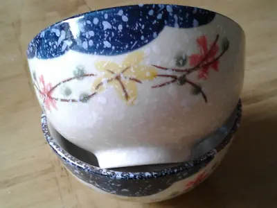 Buy 2 Decorative Blue/Pink Floral Glazed, Oriental Pottery Bowls. 11.3cm. Dinnerware • 16.56£