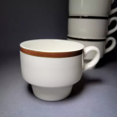 Buy 4x WEDGWOOD METALLISED BONE CHINA Rare CUPs WHITE WITH Brown RIM A1 CONDITION • 22.90£