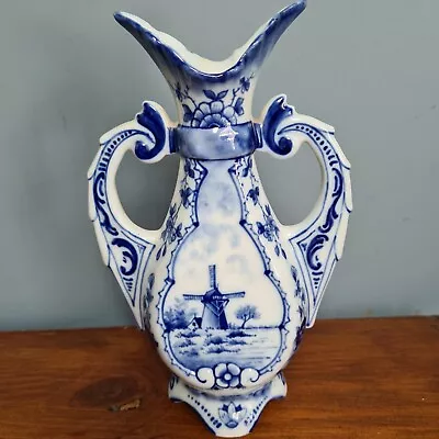 Buy Vintage Delft  Blue White Small Vase Hand Painted Windmill Holland • 10£