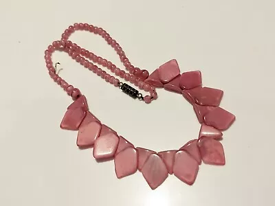 Buy Vintage Art Deco Pink Satin Glass Frond Style Necklace • 15.99£