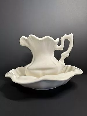 Buy Small Pottery Pitcher & Wash Bowl Basin Set White & Glaze, Country, Pretty Handl • 19.21£