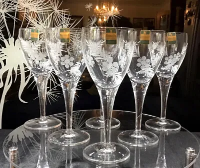 Buy 6 X GLENEAGLES Crystal Etched Wine Glasses - With Box - Displayed Only - RARE!! • 125£