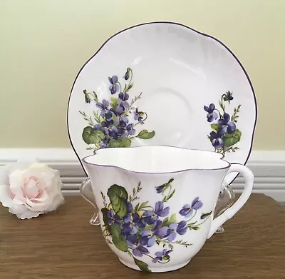 Buy Lovely Purple Violets On Teacup & Saucer Crown Staffordshire English Bone China • 23.05£