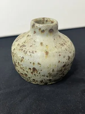 Buy Artisan Handmade Pottery Bud Vase Bluish Gray W/ Brown Speckles Signed & Dated • 17.48£