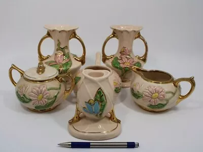 Buy Vintage Six Piece Decorative Hull Art Pottery Gold-Gilded - 6 1/2  Tall • 122.39£