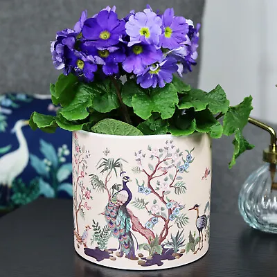 Buy Pink Oriental Plant Pot Ceramic Indoor Traditional Asian Peacock Flower Planter • 12£