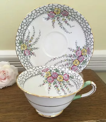 Buy RARE C1932 Copelands Grosvenor Teacup & Saucer Lovely Pink & Yellow Floral Swags • 23.05£