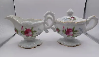 Buy Antique Porcelain Creamer And Sugar Bowl Set Floral NW-L-151 Pink Rose • 24.10£