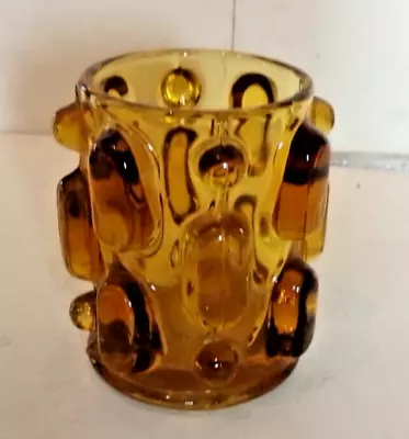 Buy Vintage Mid Century Japanese Amber Bond Ware Art Glass Vase Original Label • 30£