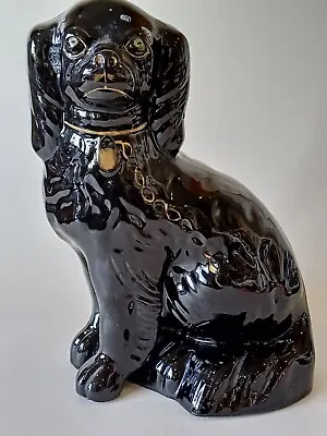 Buy Victorian Staffordshire Pottery Black Jackfield Spaniel Mantle Dog 9  Ref JM107 • 38£
