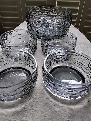 Buy Vintage Retro Glass Serving Bowl With 4 Dessert Bowls.  • 25£