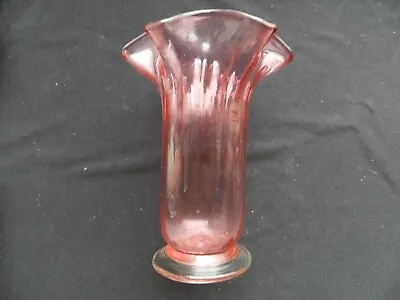 Buy Antique Pink Cranberry Hand Blown Ruffled Vase - 19cm • 19.99£