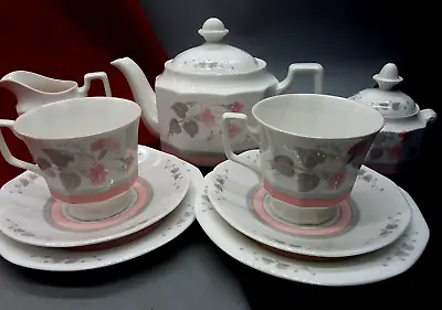 Buy Queen's English Fine Bone China Teapot 2 Trios Cups Plates Milk Jug Francine • 49£