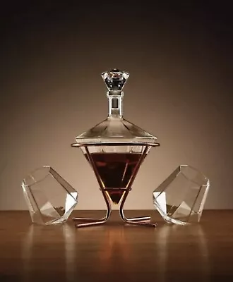 Buy Luxury Diamond Whisky Decanter With Glasses Set With Rose Gold Stand RRP £69 • 24.99£