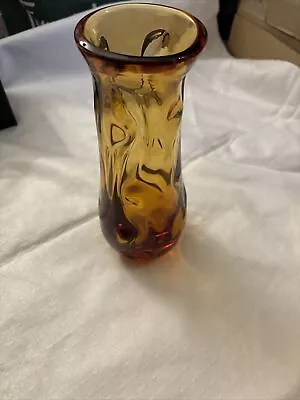 Buy Vintage Czech Bohemian Amber Color Crystal Glass Vase • 50£