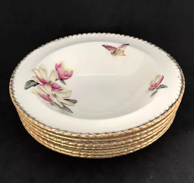 Buy 6x Vtg Wood & Sons Bowls With Floral & Butterfly Decoration Gold Trim 17cm (b10) • 12.99£