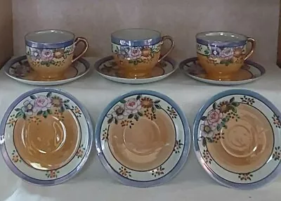 Buy VINTAGE ORIENTAL CUPS X 3 SAUCERS X 6 - DELICATE - HAND PAINTED   • 3.99£