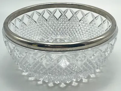 Buy Vintage MCM Cut Glass Crystal Serving Bowl With Silver-Plated Rim Diameter 8.5  • 14.63£