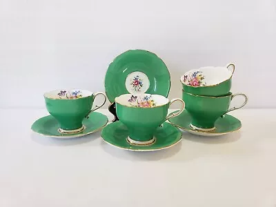Buy Paragon Tea Cup And Saucer 5179 Double Warranted Pedestal Green Gold 4 Sets • 91.68£