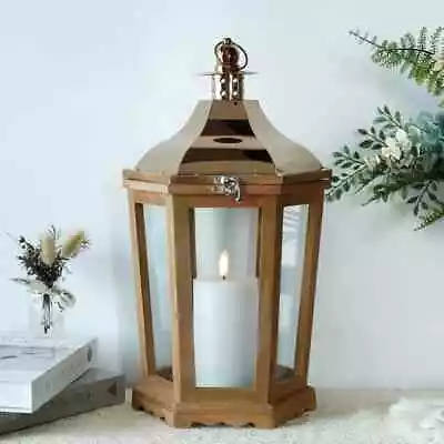 Buy Large Wooden Lantern Candle Holder Hanging Lanterns Glass Panel Home Decor • 32£