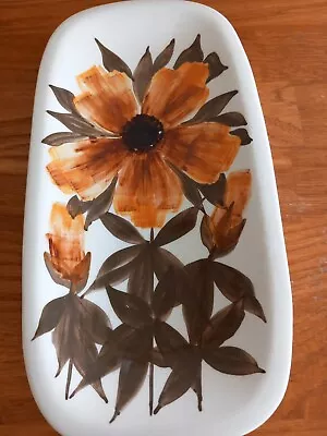 Buy JERSEY POTTERY HAND PAINTED OBLONG PIN DISH 8  By 4  1/4  ORANGE / BROWN • 8.99£