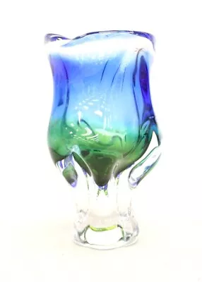 Buy Vtg/Retro BOHEMIA CZECHOSLOVAKIA Blue & Green Art Glass Decorative VASE - H18 • 9.99£