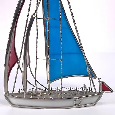Buy Vintage Stained Glass & Metalwork Sailing Boat Yacht Ornament Sailboat Ship 10in • 19.99£